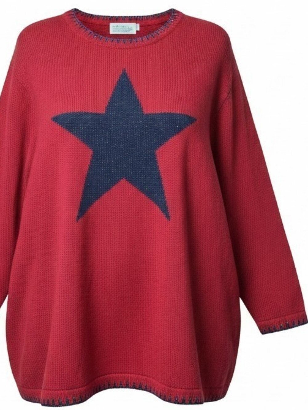QUACKER FACTORY | Patriotic‎ Star Knit Sweater Sparkle Side Slits Boxy | 3X